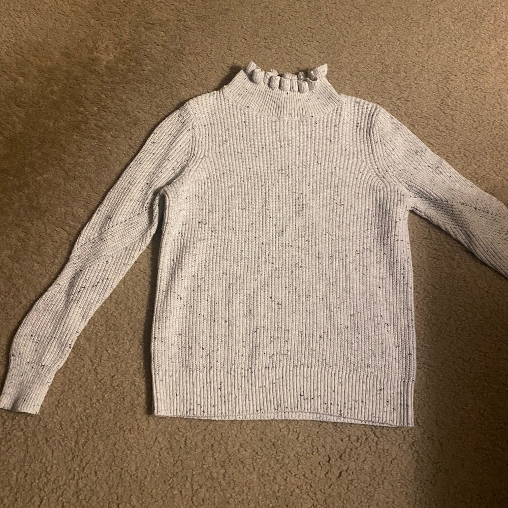 Women's Light Gray Ruffled Turtleneck Sweater